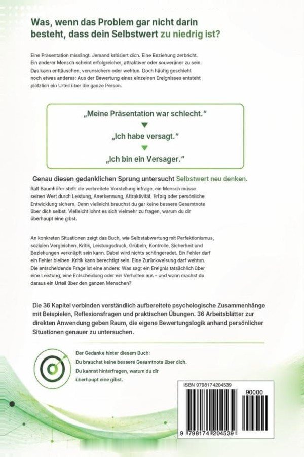 Rückseite des Buches „Selbstwert neu denken“ mit Klappentext